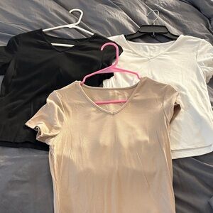 SHEIN Women's V-Neck Tops - Black, White, and Tan